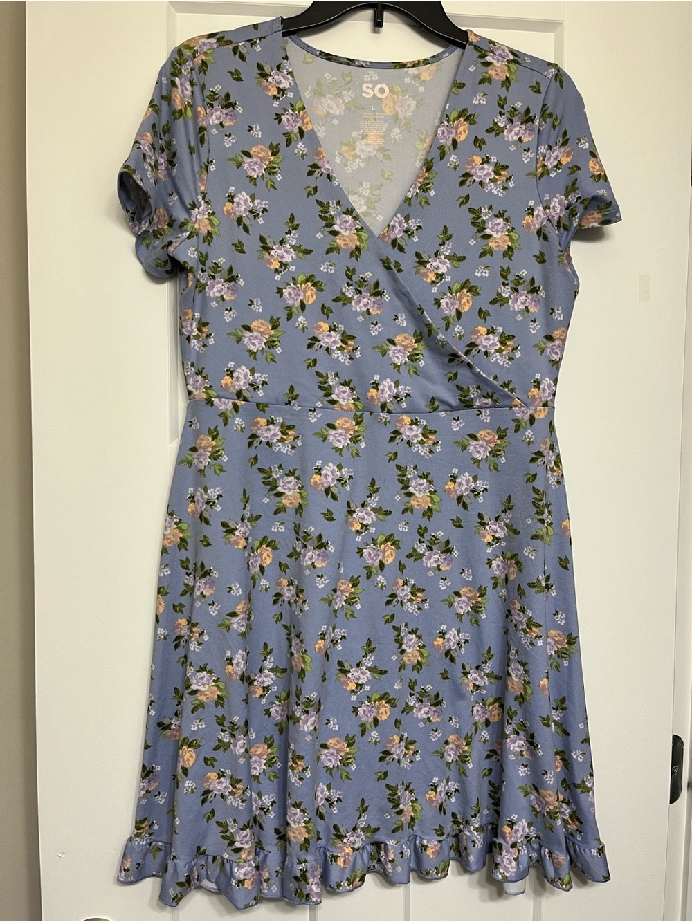 SO Floral Wrap-Style Light Blue Dress